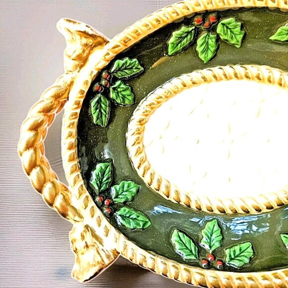 STUDIO NOVA Woodland Holly Christmas Hand Painted Ceramic Candy / Soap Dish NEW - Picture 4 of 6